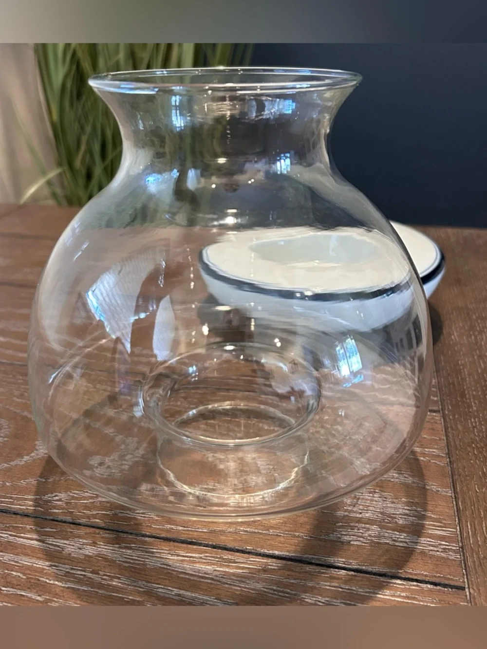 Vintage Dansk International Blue & White Ceramic Hurricane Lamp Candle Holder